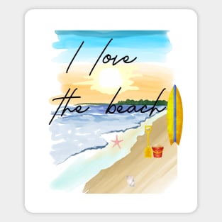 I LOVE THE BEACH - WATERCOLOR RETRO SURFBOARD DESIGN Magnet